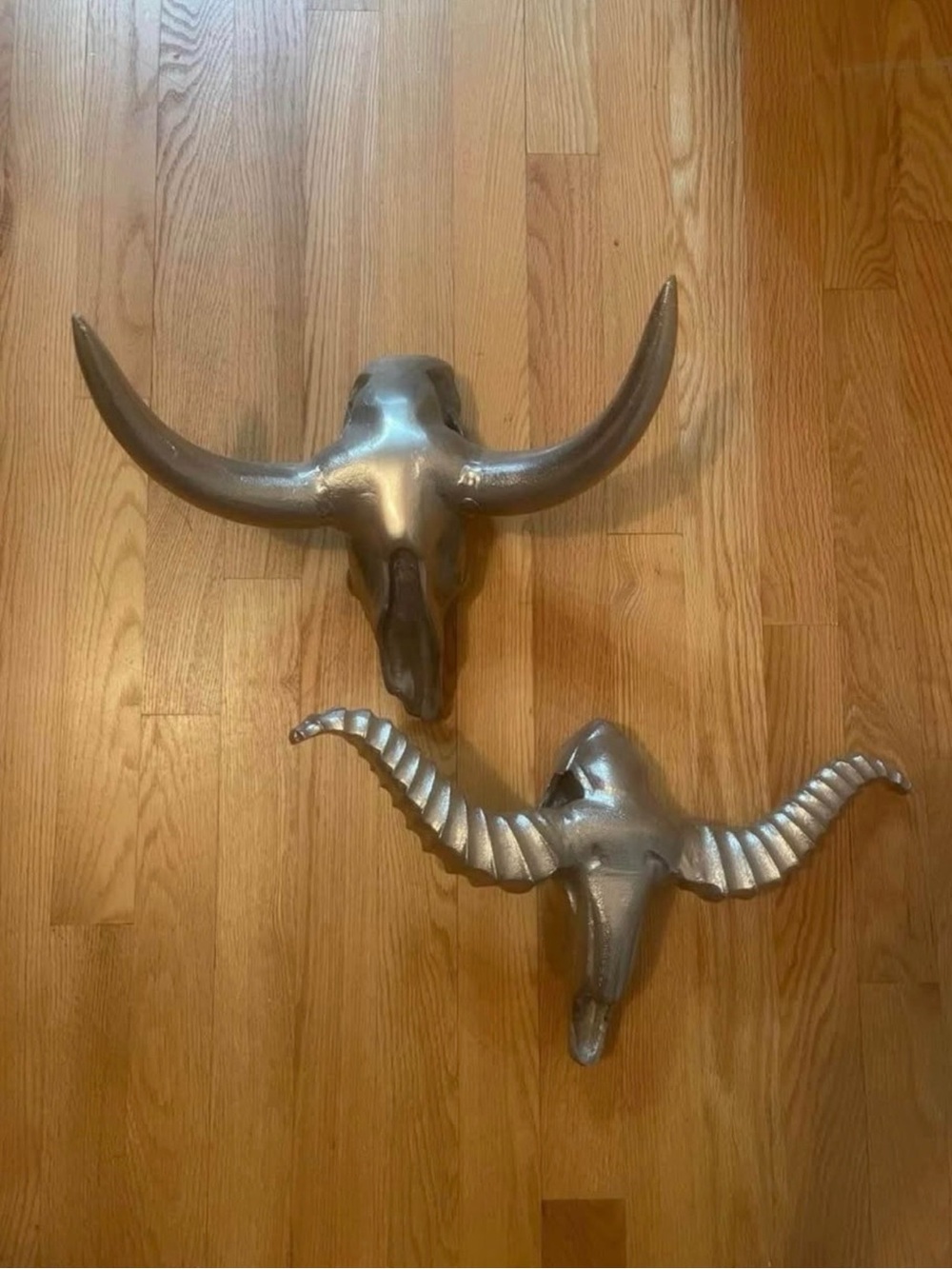 Silver Decorative Bull Skull Wall Sculpture - Home Wall Decor
